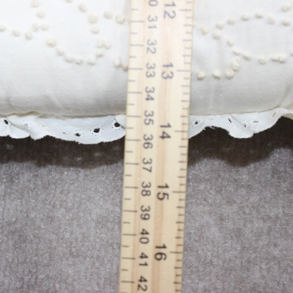 Vintage Candlewick Heart Bow Embroidered Throw Pillow Eyelet Lace Ruffle Cream